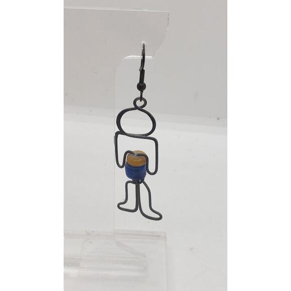Vintage Earrings Wire Figural Man Person Handmade 1970s Person Boho Glass Beads - Picture 3 of 8